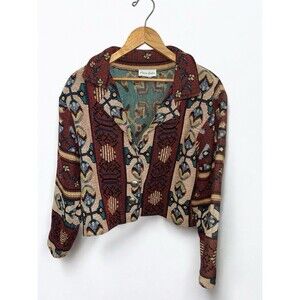 Paco Soler Crop Jacket Womens S/M Tapestry Knit Southwestern Boho 90s Vintage